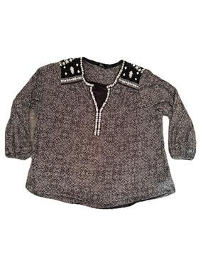 Lucky Brand Women’s 2X Black/white Embellish Top sz 2X Modal cotton country goth